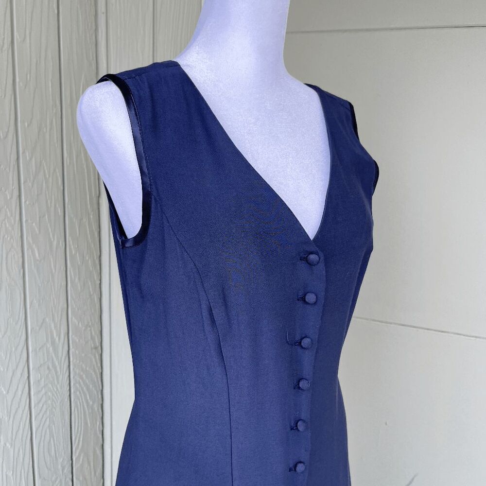 VTG 80s 90s Navy Dress Paneled Hem Satin-Lined Minimalist Made in USA, S - Picture 9 of 13